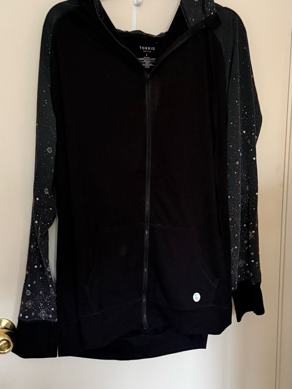 torrid Black Zip-Up Hoodie with Star-Print Sleeves